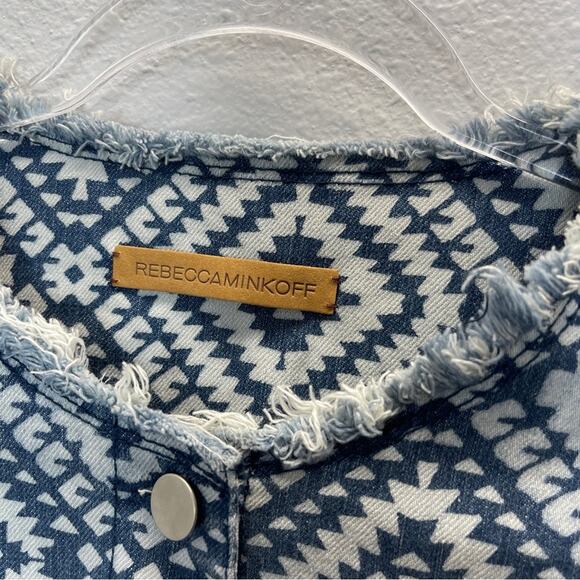 Rebecca Minkoff Aztec Bleach Print Denim Jacket Frayed Collar SAMPLE SHOW - Picture 6 of 14